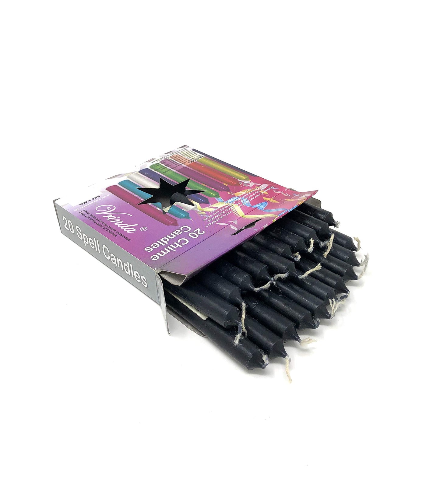 Vrinda® Set of 20-4" Mini Chime Ritual Spell Unscented Taper Candles – Ideal for Chime/Altar/Spell Work (Black)