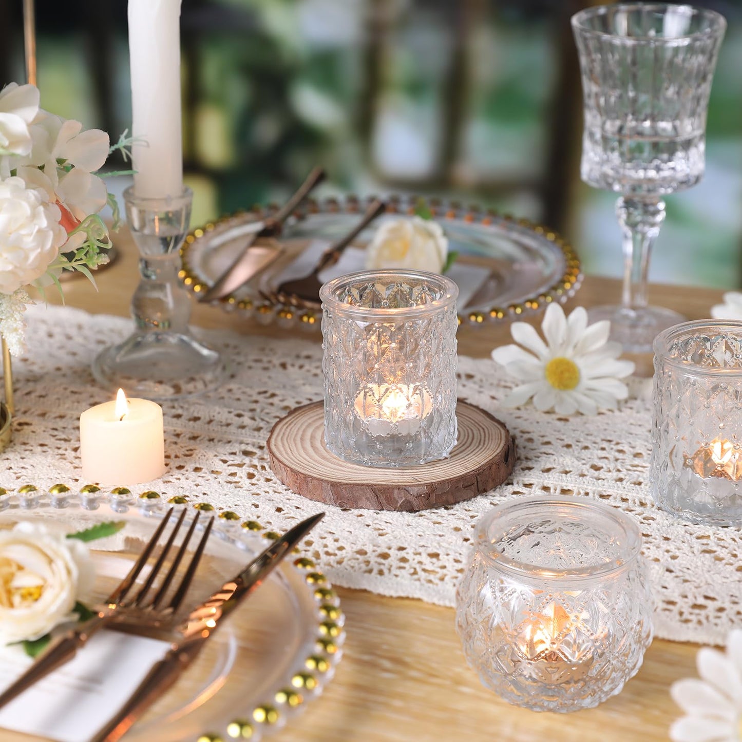 DARJEN Clear Votive Candle Holders Set of 36- Round Glass Candle Holders Bulk for Tea Light Candle, Embossed Candle Votives for Wedding Centerpiece, Various Parties & Home Decor (Pack of 4)