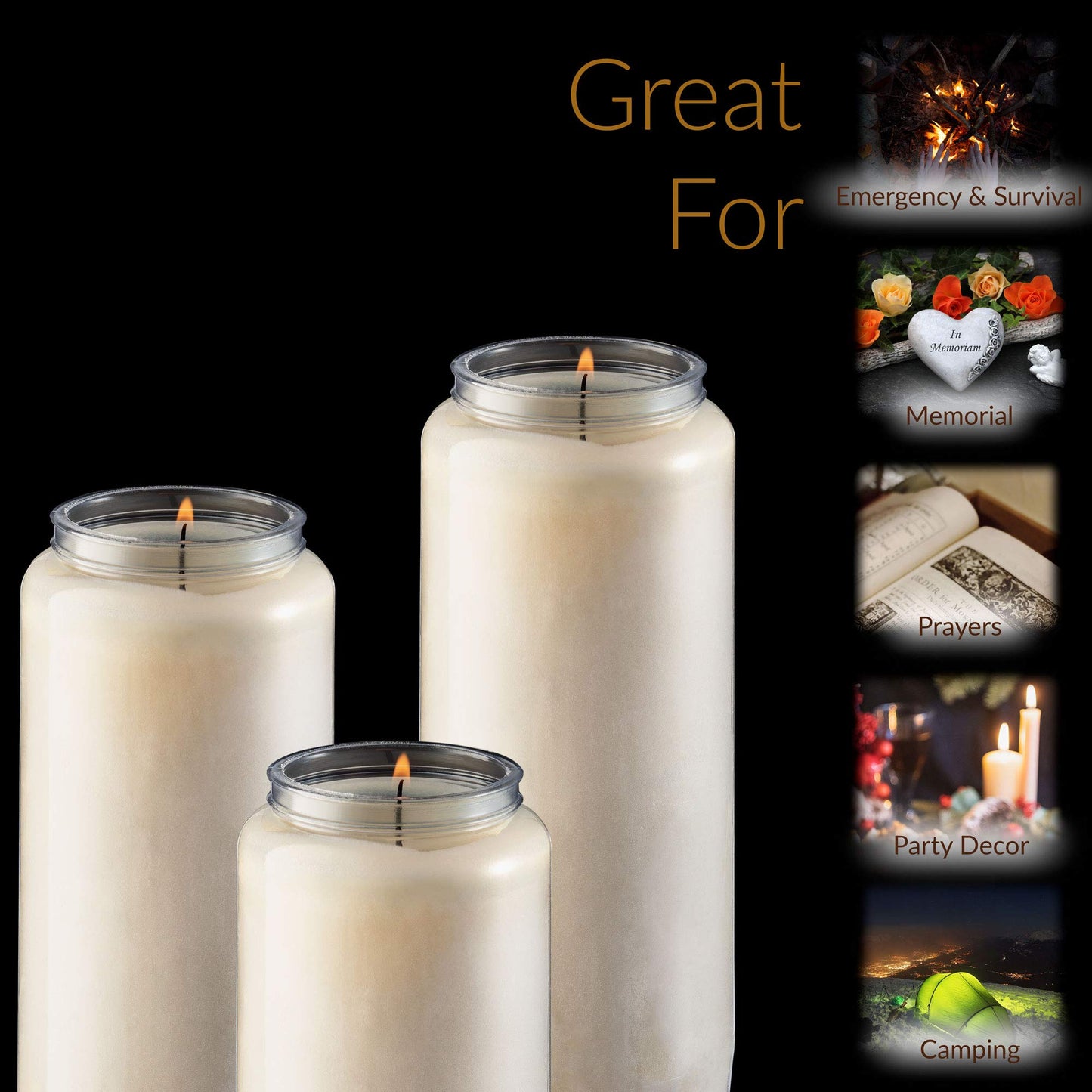 Tribello 9 Day Candle, 1 Pack - 7' White Pillar Candles for Memorial, Prayer, Party Decor, and Emergency Use - Unscented Slow Burning 100% Vegetable Wax in Plastic Jar Container