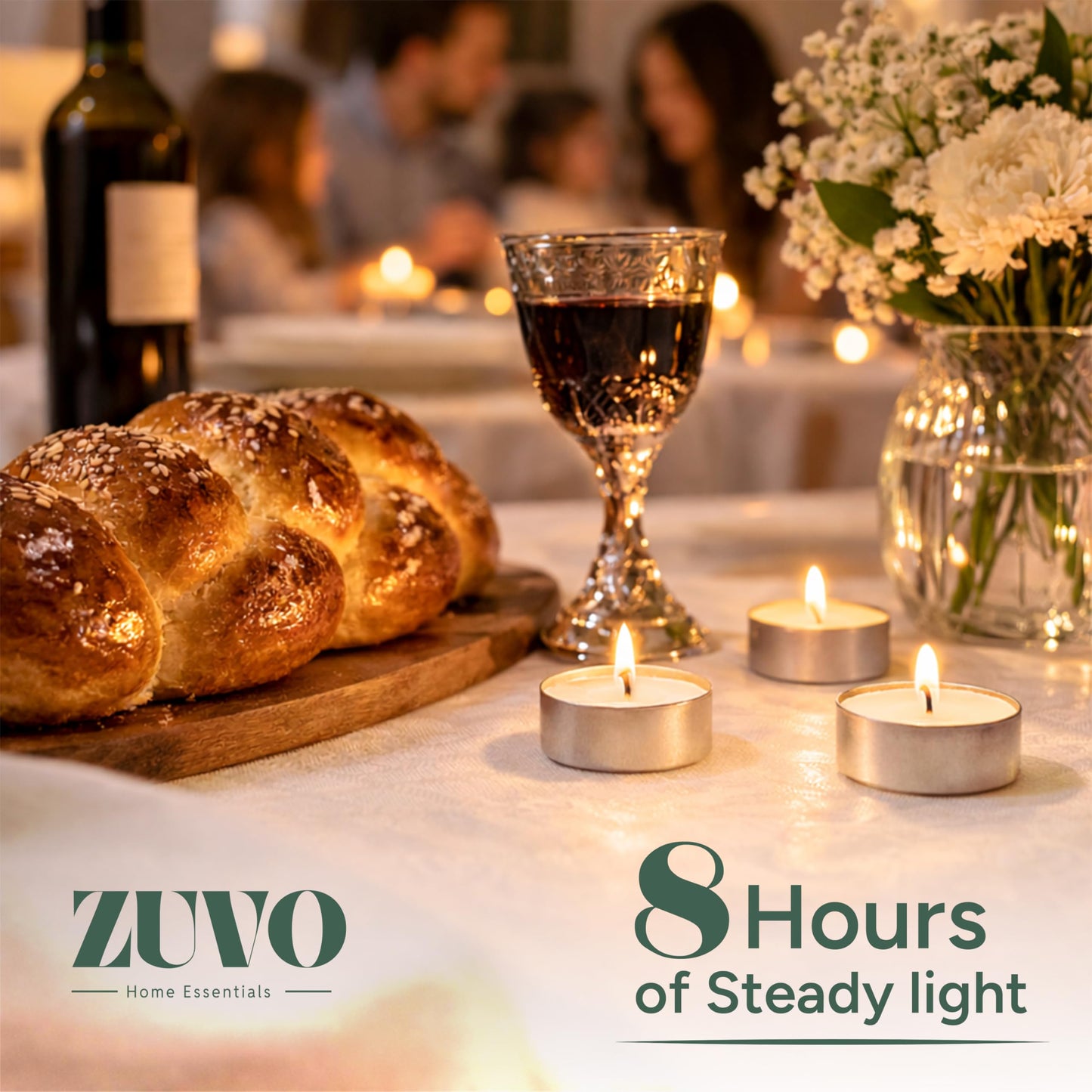 Zuvo Tea Lights Candles 8 Hour Burn (100 Pack) - Unscented White Tealight Candles, Long Burning Smokeless Tea Lights for Weddings, Home, Shabbat, Emergency - European Made, Lead-Free Cotton Wick