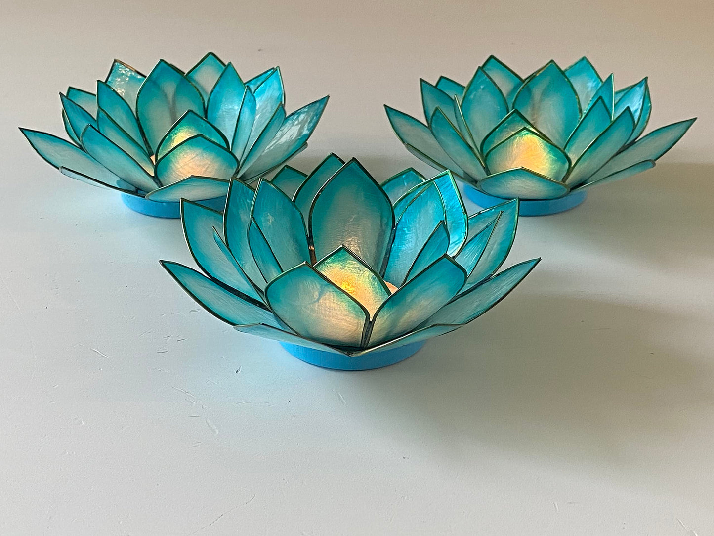 Om Gallery Capiz Shell Lotus Flower Decor Tealight Candle Holder for Serene Ambiance -Decorative Candle Holders for Meditation, and Relaxation, Cool Water