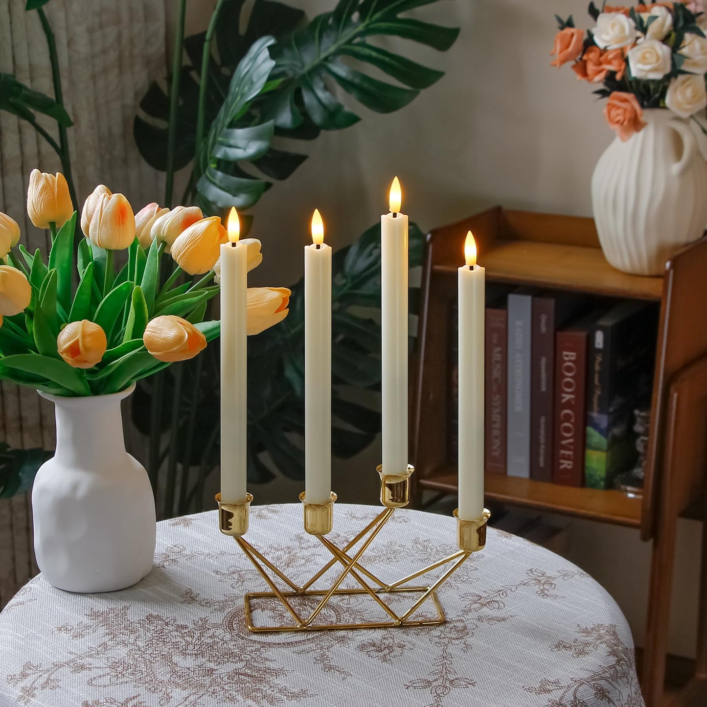Ofurkedle Flameless Flickering 0.78" x10" Taper Ivory Plastic Candles with Remote, LED Battery Operated Timer Window Tall Long Lasting Realistic Pack of 8, Warm Light