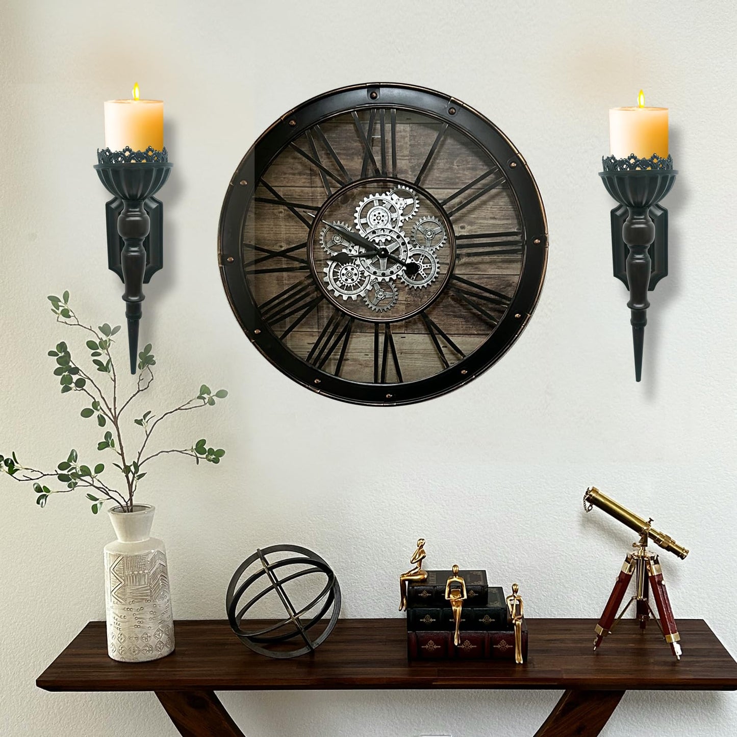 Birminwind Gothic Wall Candle Sconces Set of 2 - Black Wall Mounted Candle Holders - Halloween Decor for Indoor Living Room Bathroom