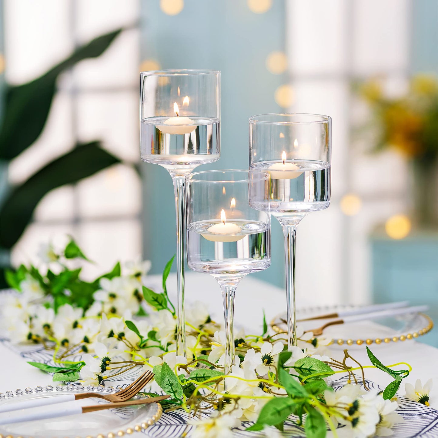 Nuptio 1 Set Tealight Candle Holder Tall Glass Candle Holder for Floating Candles, Glass Candle Holders for Pillar Candles, Tall Candle Holders for Table Centerpiece Home Party Wedding Table Decor