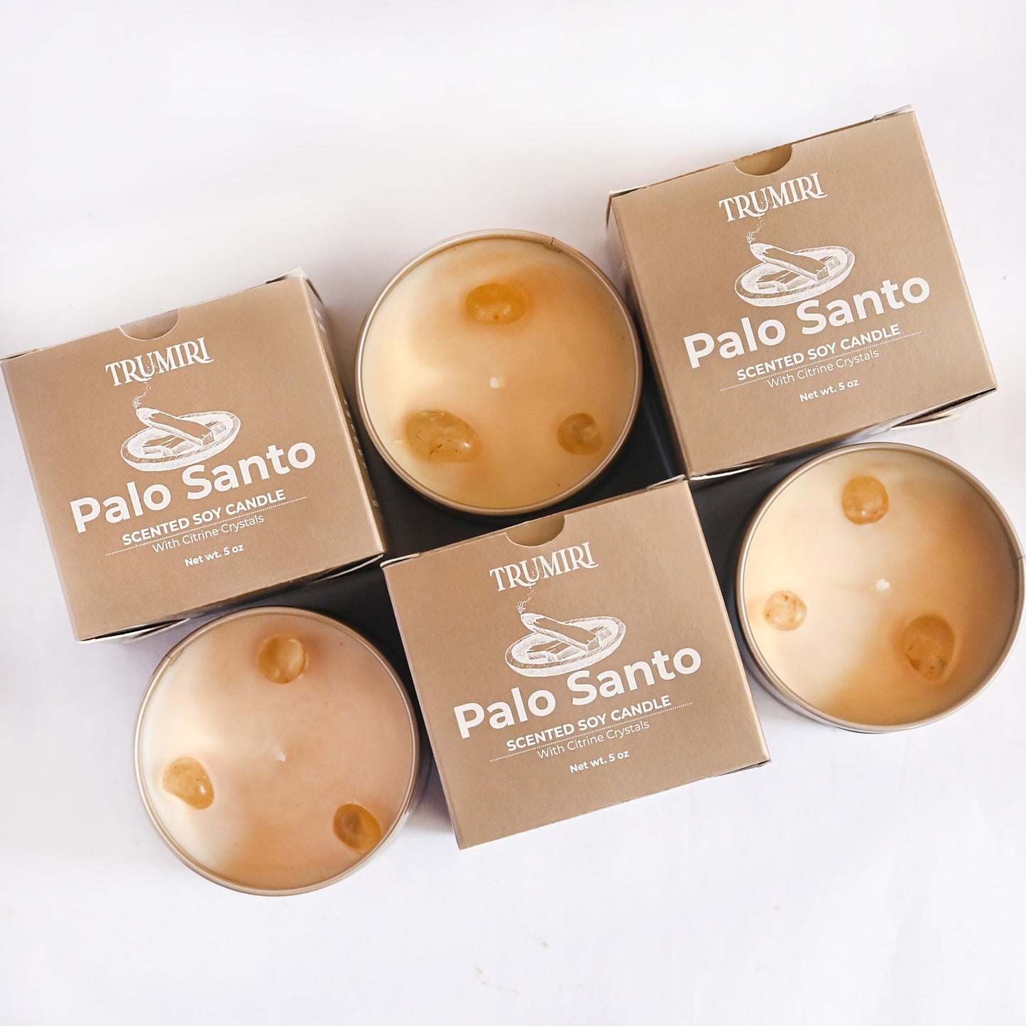 Palo Santo Candle for Home - Highly Scented with Citrine Crystals - Pack of 3 x 5oz Soy Wax Organic Non Toxic for Aromatherapy Relaxation Meditation - Room Decor for Men - Pet Safe Candel