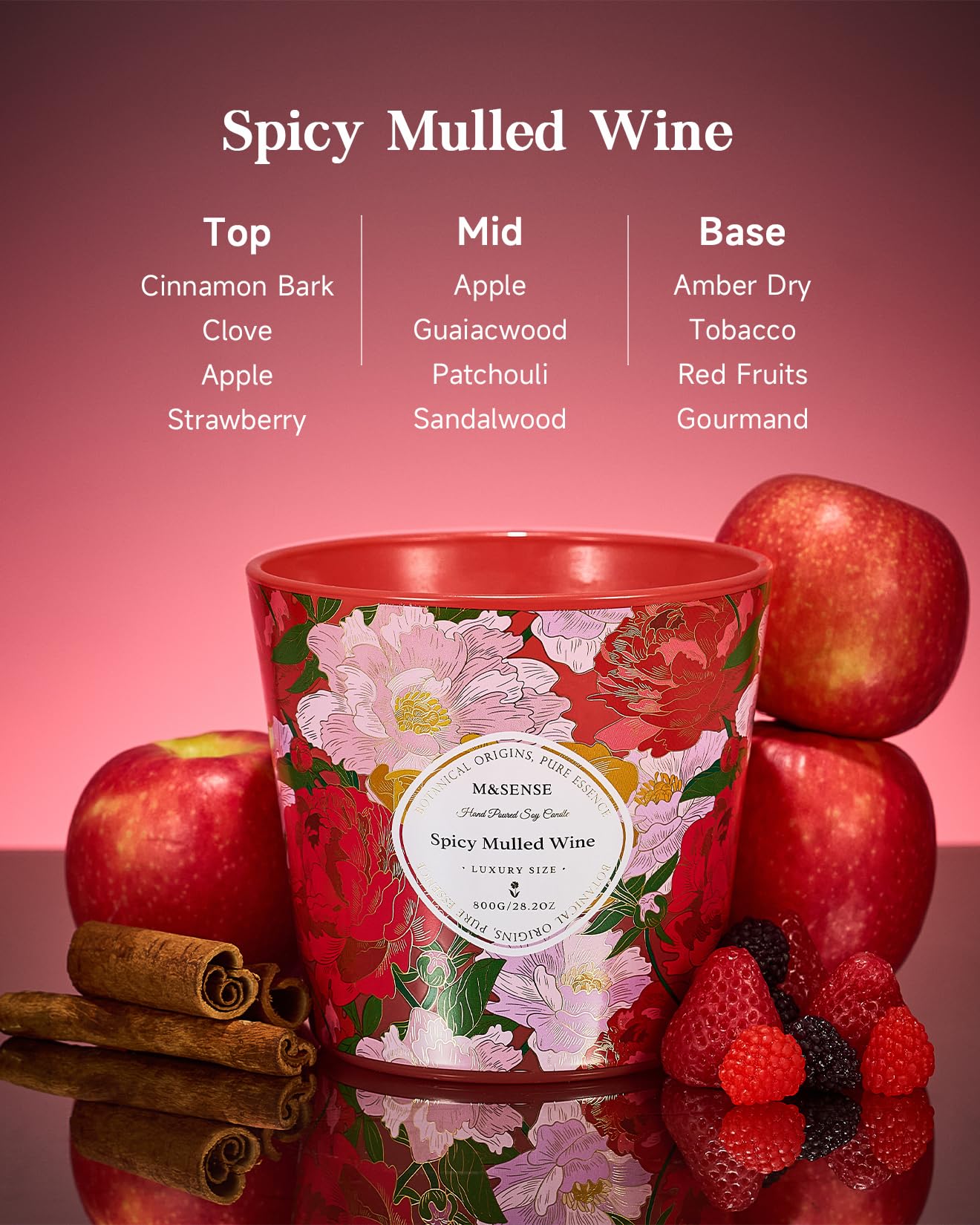 M&SENSE Spicy Mulled Wine Scented Candle, 28.2oz 3 Wick Natural Soy Wax Large Candles, Long Lasting Clean Slow Burning No Toxic Décor for Home Relaxation, Romantic Dates & Gift-Giving