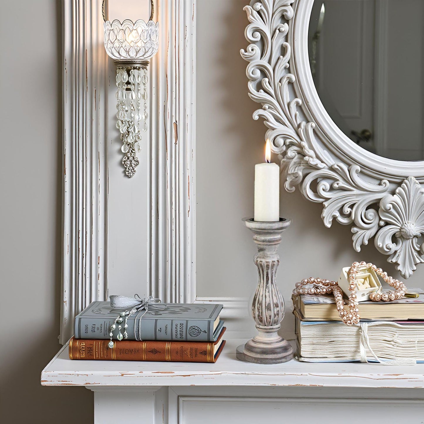 Biedermann & Sons Washed Wooden Pillar Candle Holder, White, 6 Inch Tall, Fits Up to 3 Inch Pillar Candles, Decorative Candle Stand for Mantels, Tables and Shelves