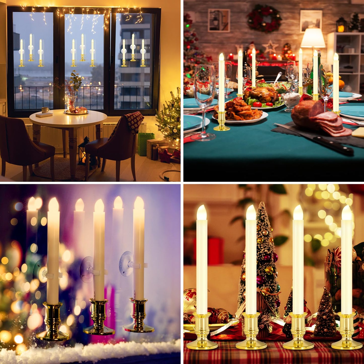 Verdenu 10 Pack Christmas Window Candles, Battery Operated Window Candles with Remote Timer, Electric LED Flameless Candle with Holders/Suction Cups for Window Decor, Gold