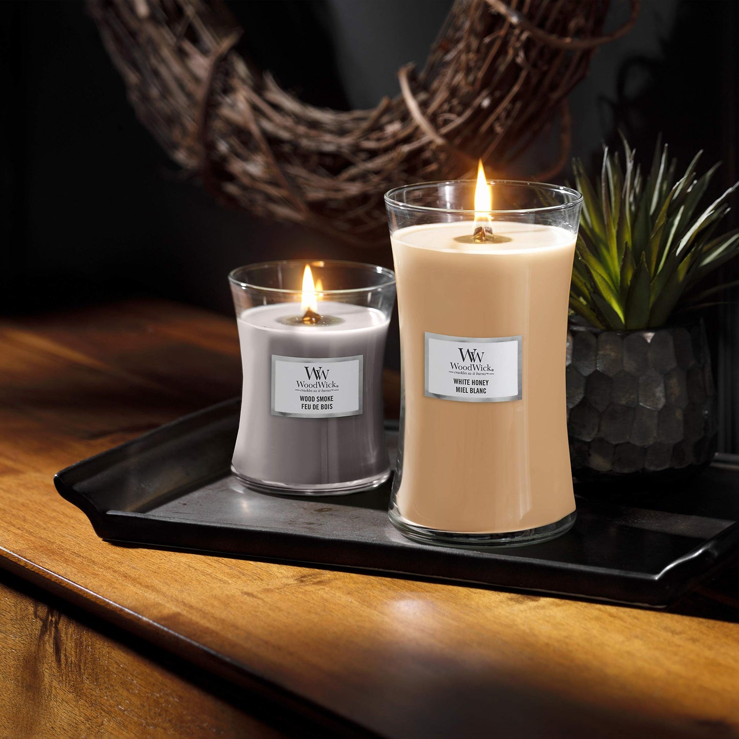 WoodWick Wood Smoke Holiday Candle Gifts for Women and Men, 21.5 oz Large Hourglass Candle with Crackling Wick