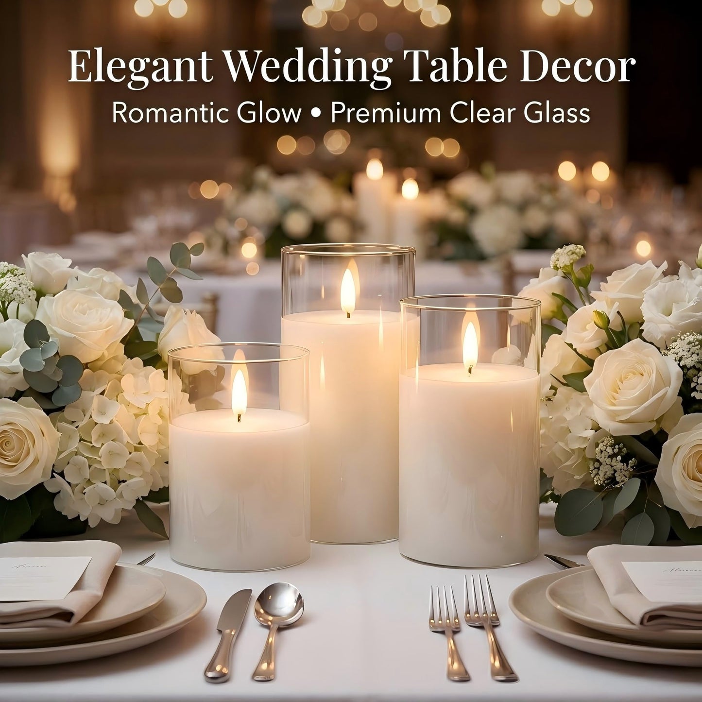 ANGELLOONG Glass Flameless Candles with Remote, White Battery Operated Candles with Timer, Electric Fake LED Candles for Bedroom Farmhouse Bathroom Coffee Table Decor, Clear