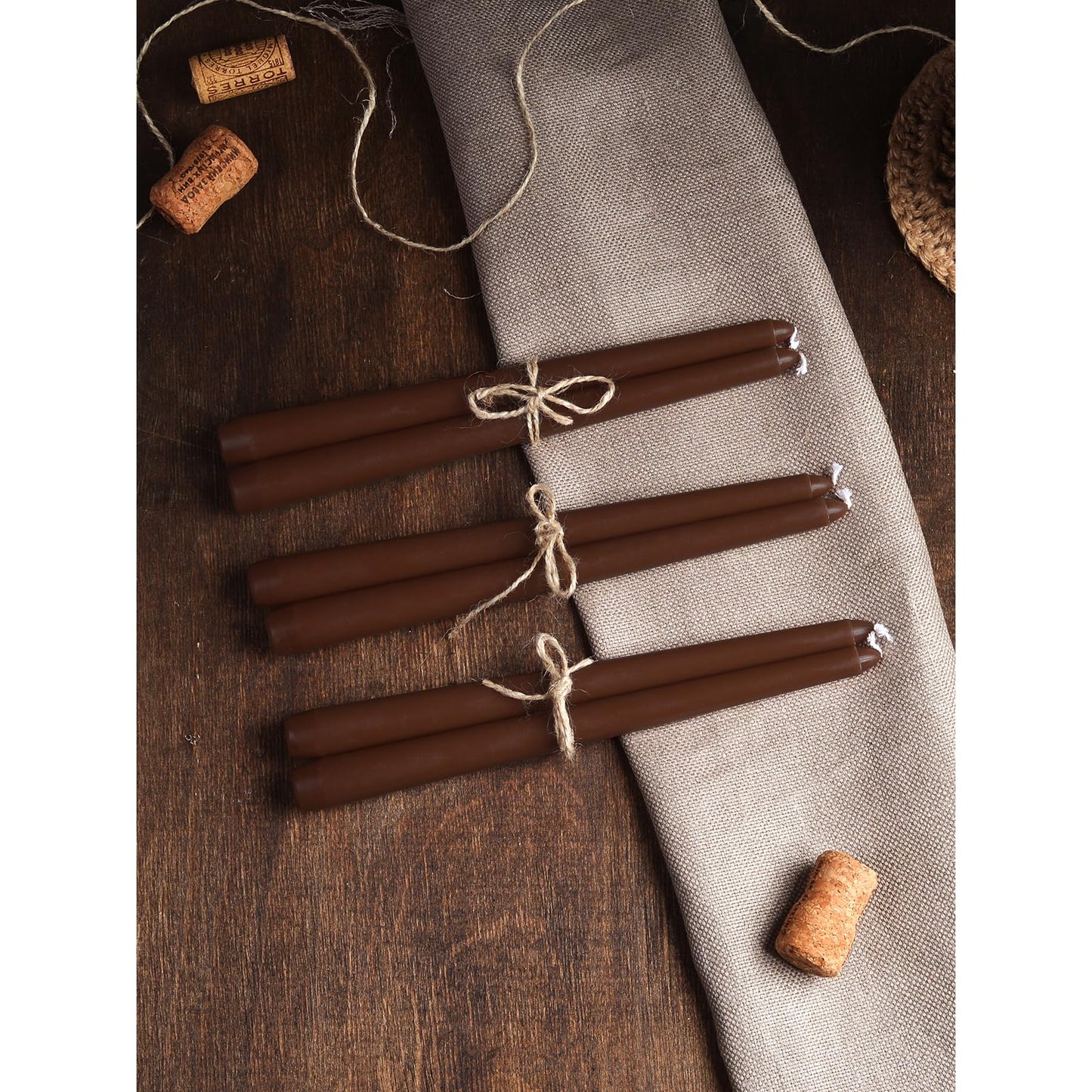 CANDWAX 10 inch Candlesticks - Set of 12 Dripless Tapered Candles - Brown Candles for Home Decor