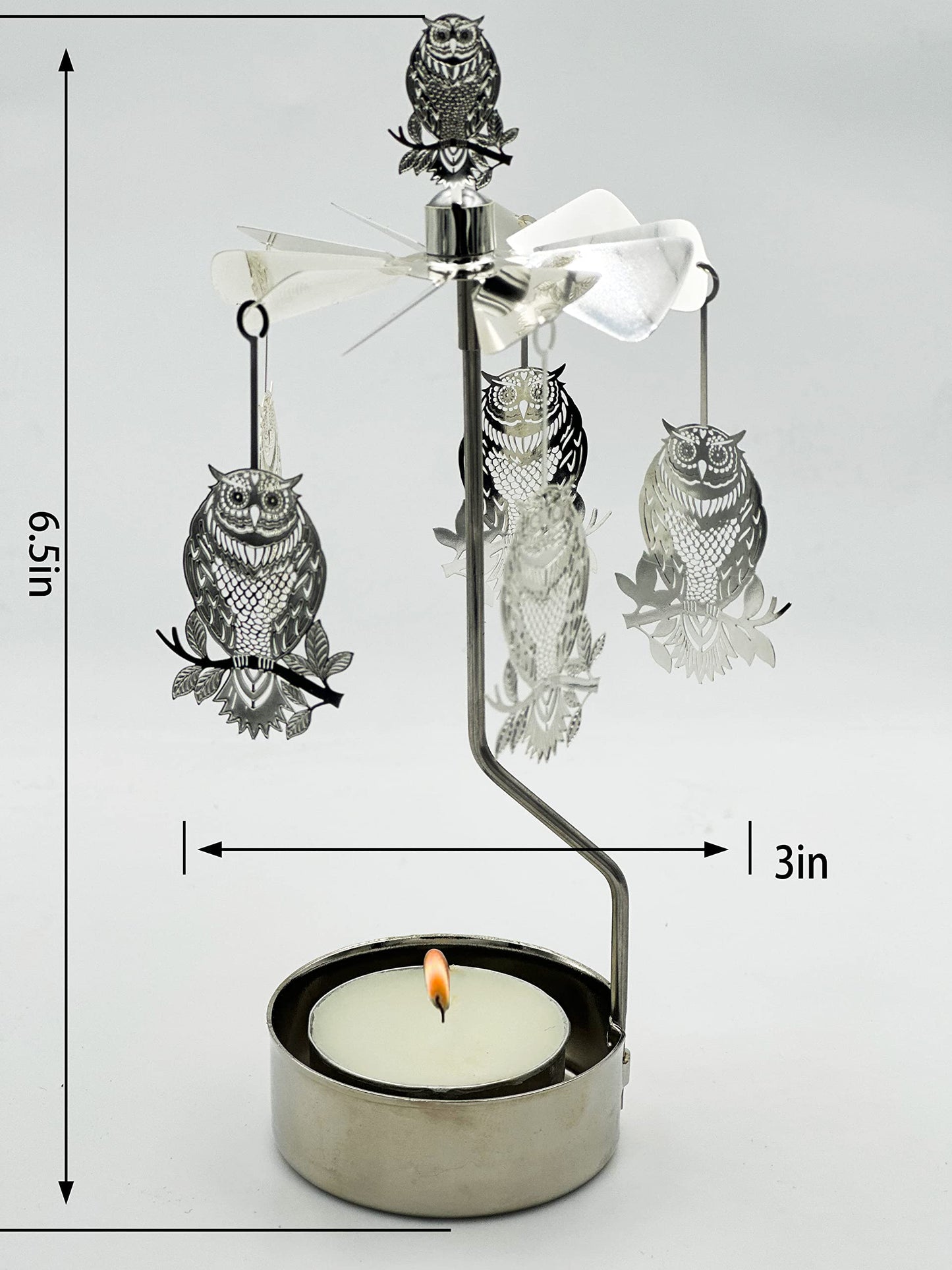 Rotary Candle Holder Spinning Candleholder Metal Small Gift (Owl)