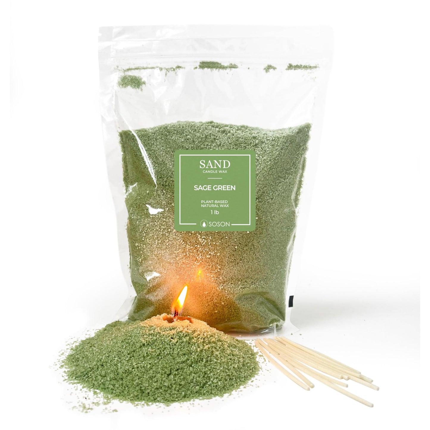 Simply Soson 1lb Green Unscented Sand Candles with Wicks, Pearled Candle, Powder Candle Wax, Refillable Pearl Candle with 10 Wicks for Candlemaking