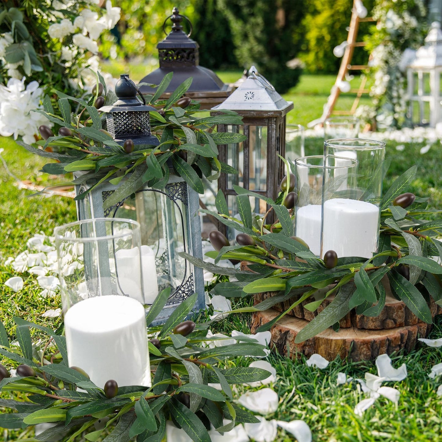 4 Pcs Artificial Green Olive Candle Rings Wreaths Greenery Wreath with Olive Leaves Spring Summer Kitchen Cabinet Wreath for Pillars Farmhouse Festival Wedding Celebrations Tabletop Decoration