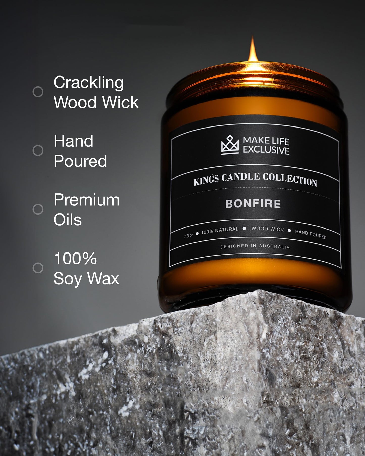 Scented Candles for Men | Bonfire, Mahogany & Teakwood Scented | Wooden Wick, Long Lasting, Masculine Scents | Natural Soy Jar Candle for Home, Bachelor Pad Decor | The Perfect Mens Gift.