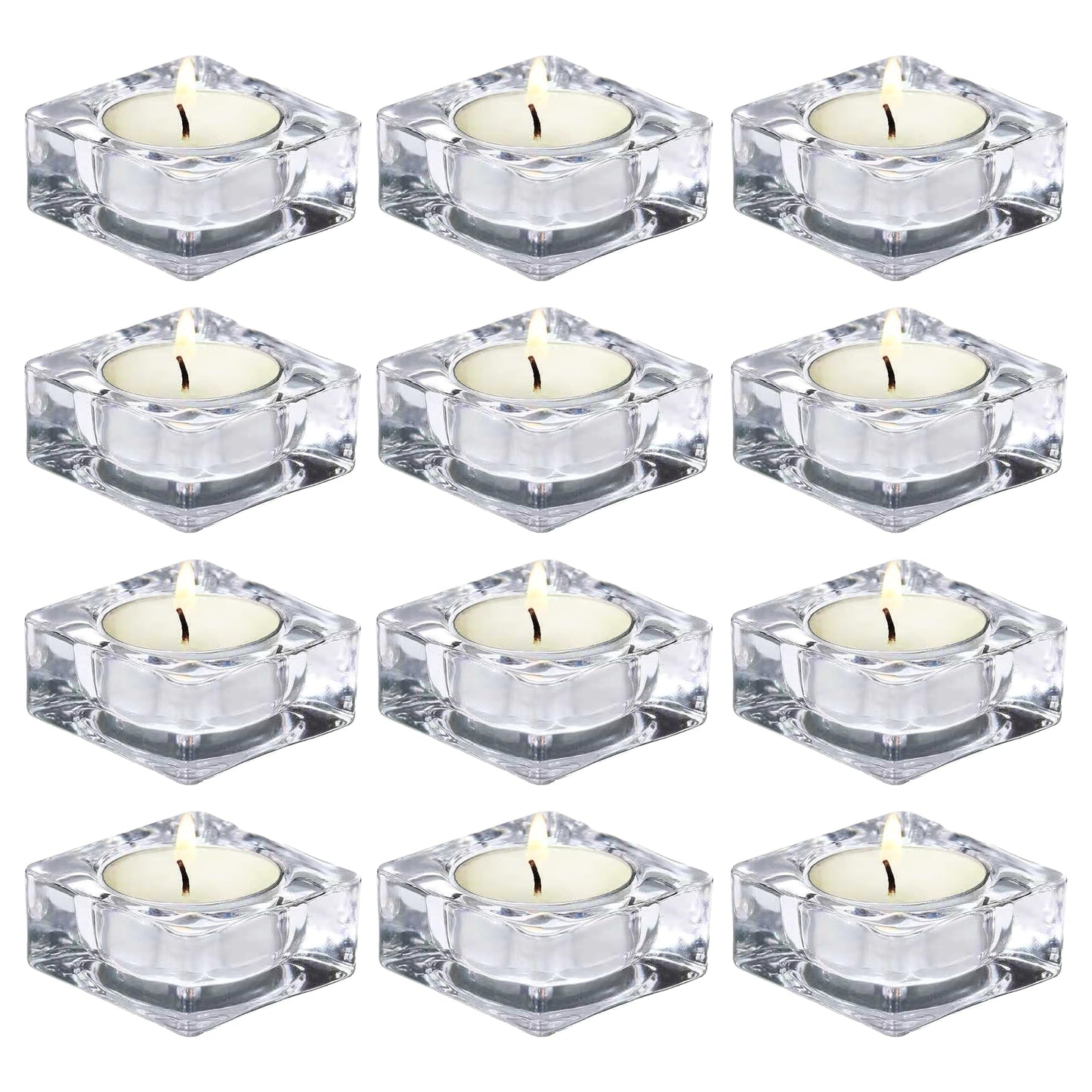 CHOCSTAY Tealight Candle Holder Set of 12, Clear Glass Candle Holder Heat-Resistant Square Holders for Wedding, Party, Home Décor