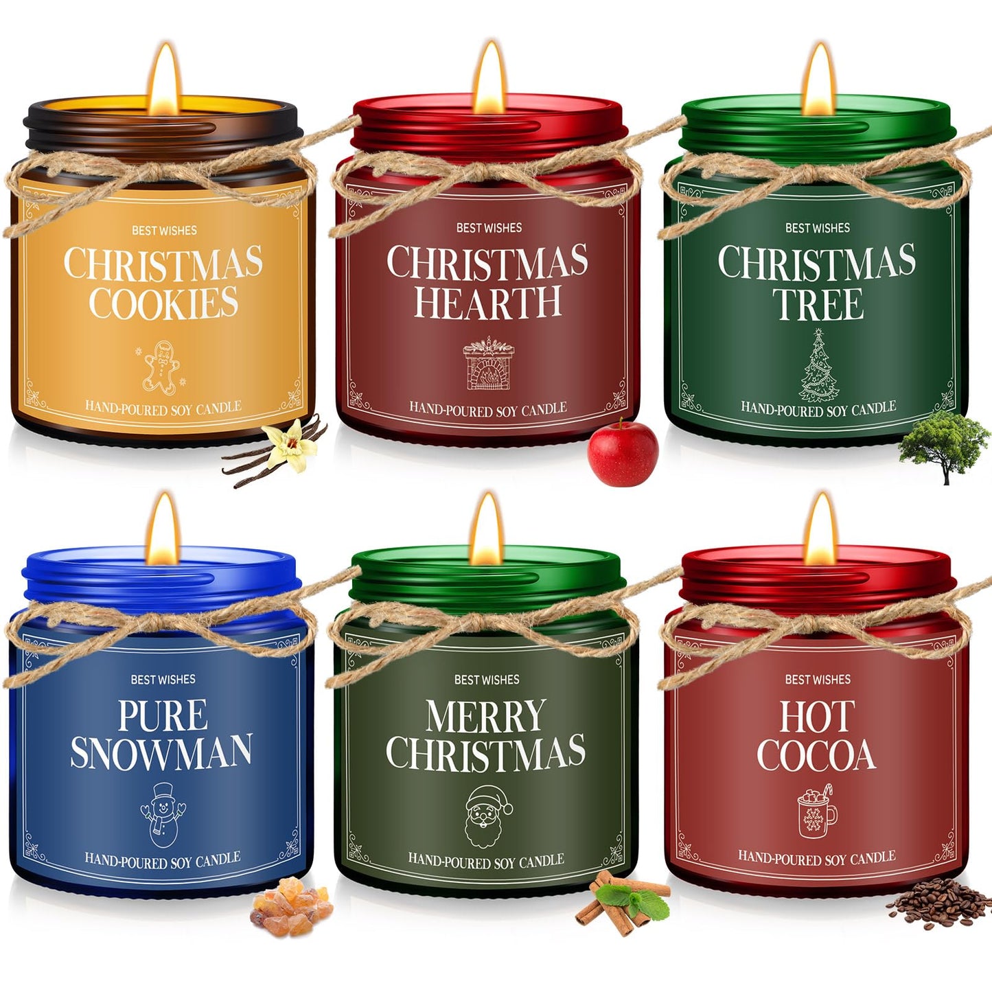 MTLEE 6 Pcs Christmas Candles Gifts Bulk Scented Candle Jars for Coworkers Women Aromatherapy Candles for Home Xmas Birthday Gifts Yoga(Stylish Color)