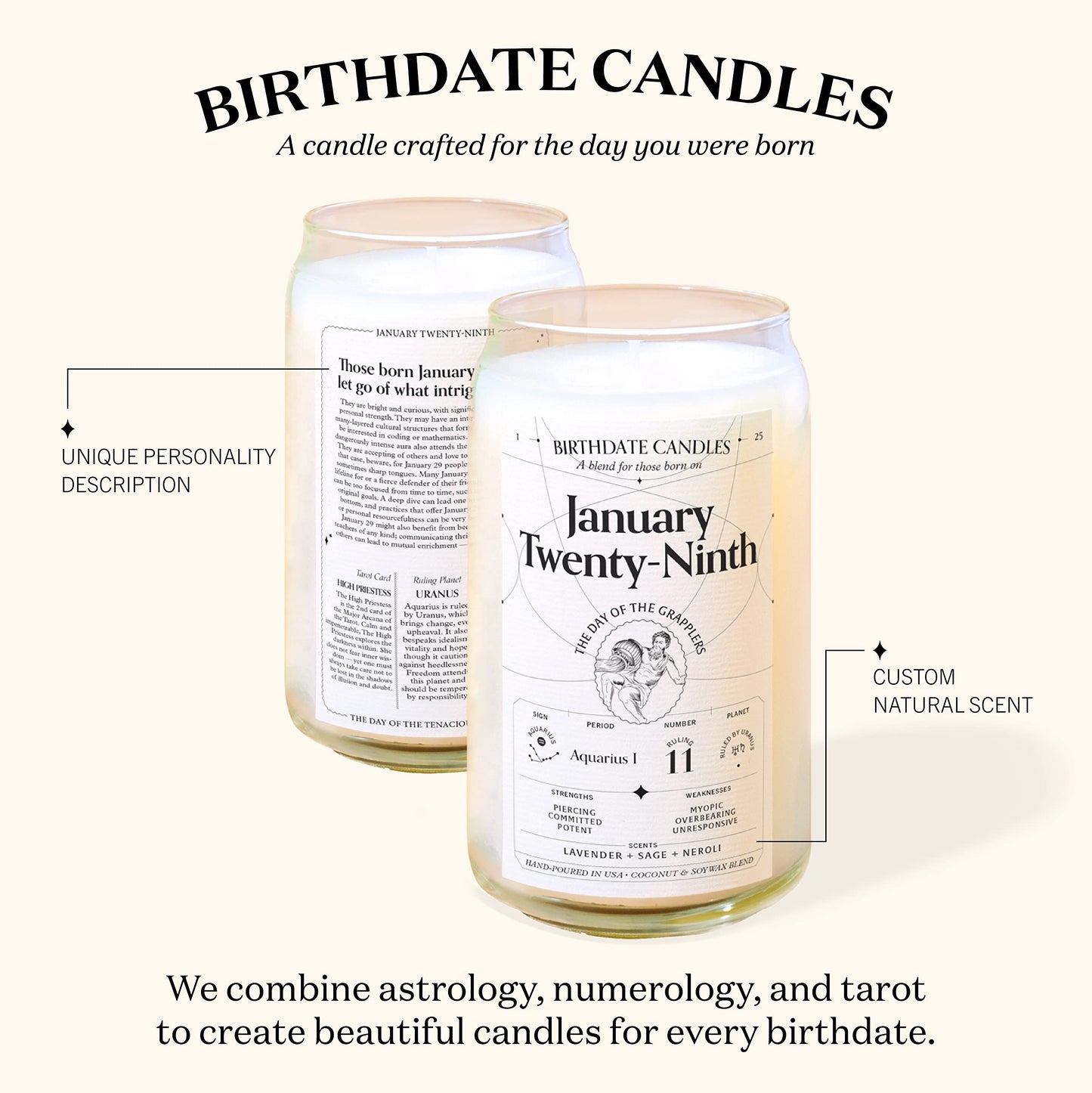 Birthdate Candles, April 25 - Taurus Zodiac Scented Candles Birthday Gift - Cedar, Sandalwood & Eucalyptus Scent - All-Natural Soy & Coconut Wax, 60-80 Hour Burn Time - Made in USA