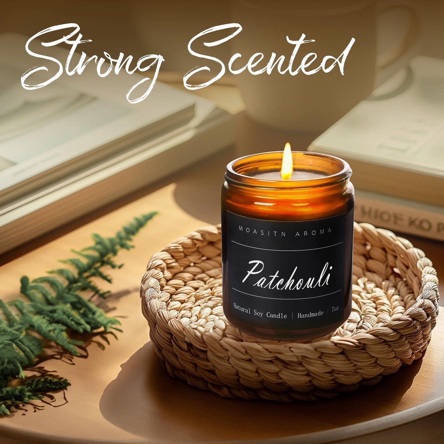 MOASITN Patchouli Highly Scented Candles for Home| Natural Soy Aromatherapy Candle| Handmade Long Lasting Jar Candle| Candel Gift for Women,Men as Relaxing,Birthday,Housewarming Gifts| 7oz