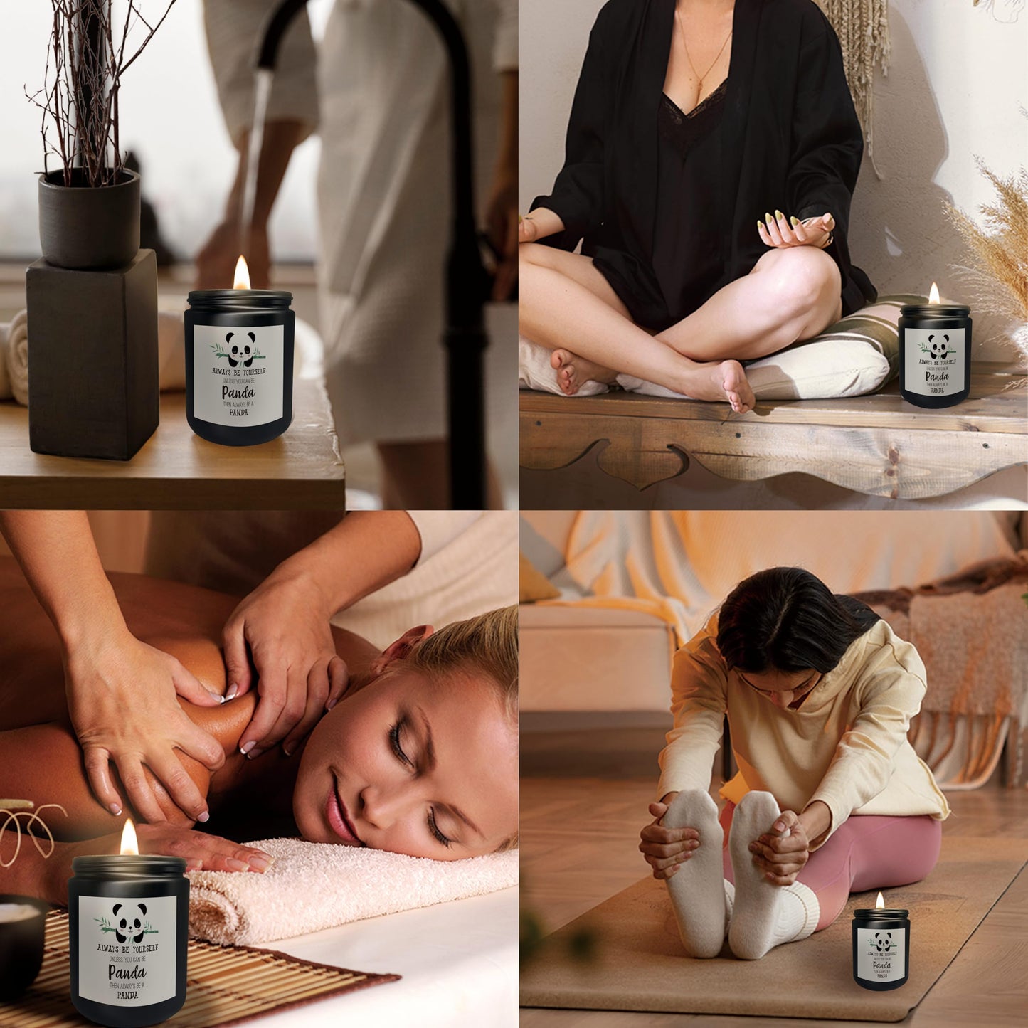 Mancheng-zi Inspirational Panda Candles Gifts for Girls Women, Gifts for Panda Lovers, Panda Bear Gifts, Always Be Yourself Unless You Can Be Panda Then Always Be a Panda Scented Candles (Black)