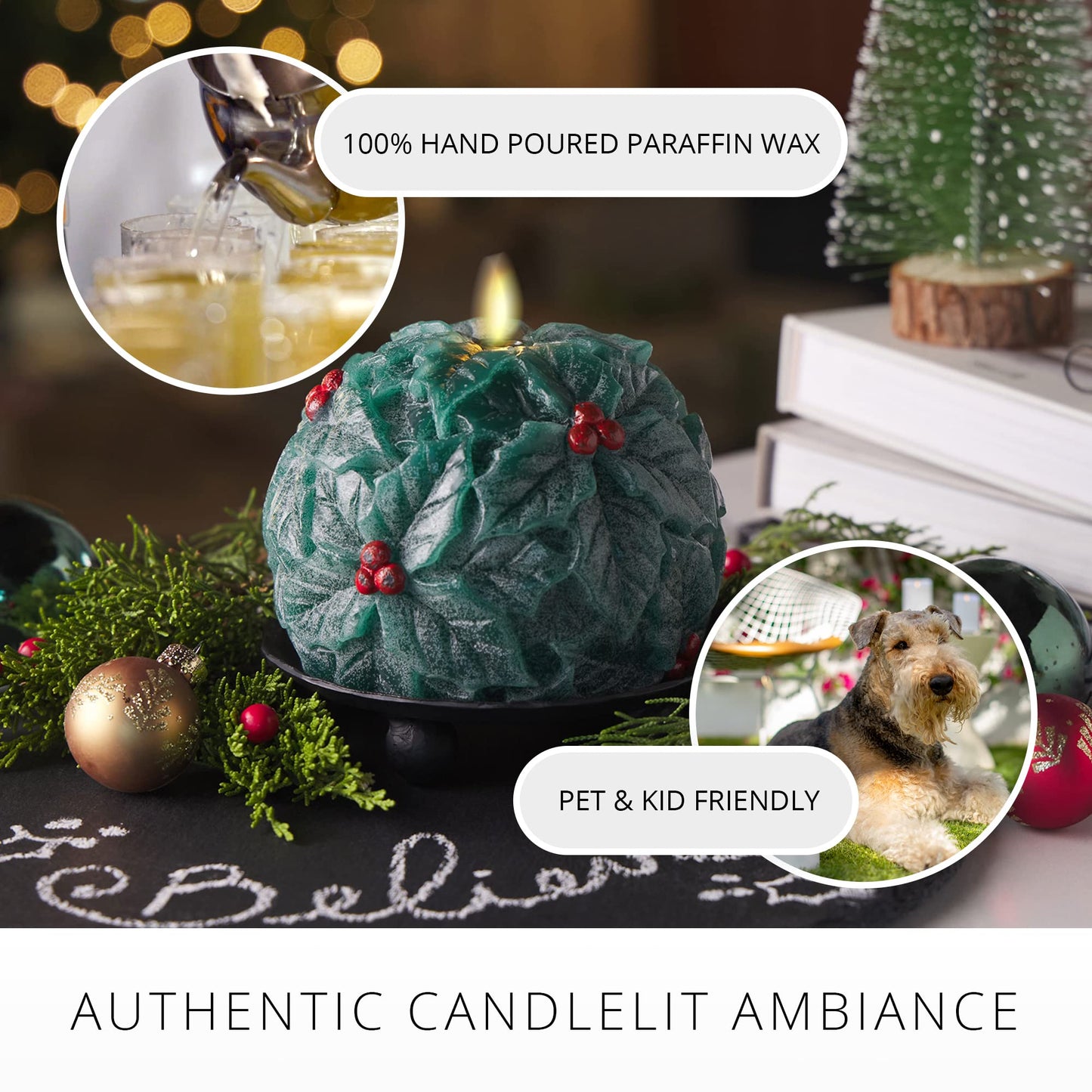 Luminara - Flameless Holiday Crystal Beads Glitter Sphere Candle - Chalky Green - Pack of 1-4x4.25 - Auto Timer Built-in 5-Hour Timer Indoor Use