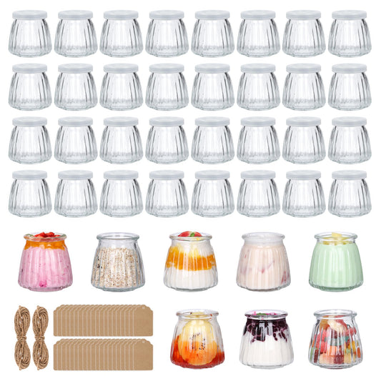 4oz Small Glass Jars 40Pack, Clear Glass Pudding Jars with PE Lids and Tags, Spice Jars/Glass Jelly Jars/Yogurt Jars/Small Jars with Lids (Set of 40)