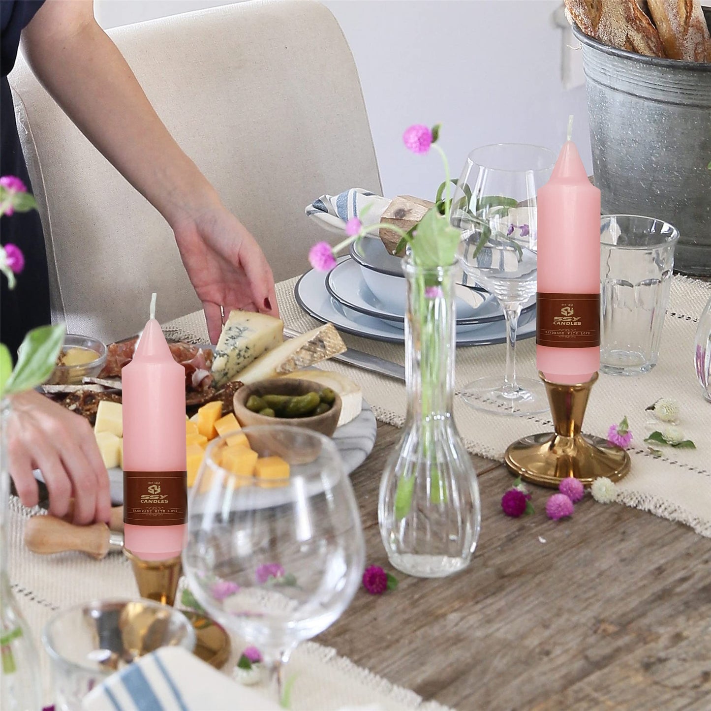 Pink Candlesticks Short Taper Candles,Gedengni 4pcs Cute Candle Sticks 5 Inch Mini Tapered Candle Dripless Candles Wax for Home Dinner Weddings Festive Holiday Decor,7D4PC-PINK
