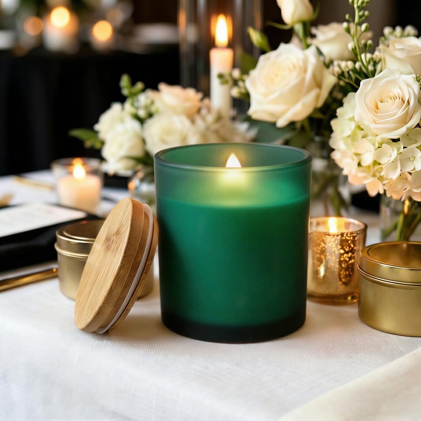 COYACOOL 12PCS Candle Jars for Making Candles, 10 oz Thick Empty Glass Candle Making Jars with Bamboo Lids, in Bulk, Frosted Green