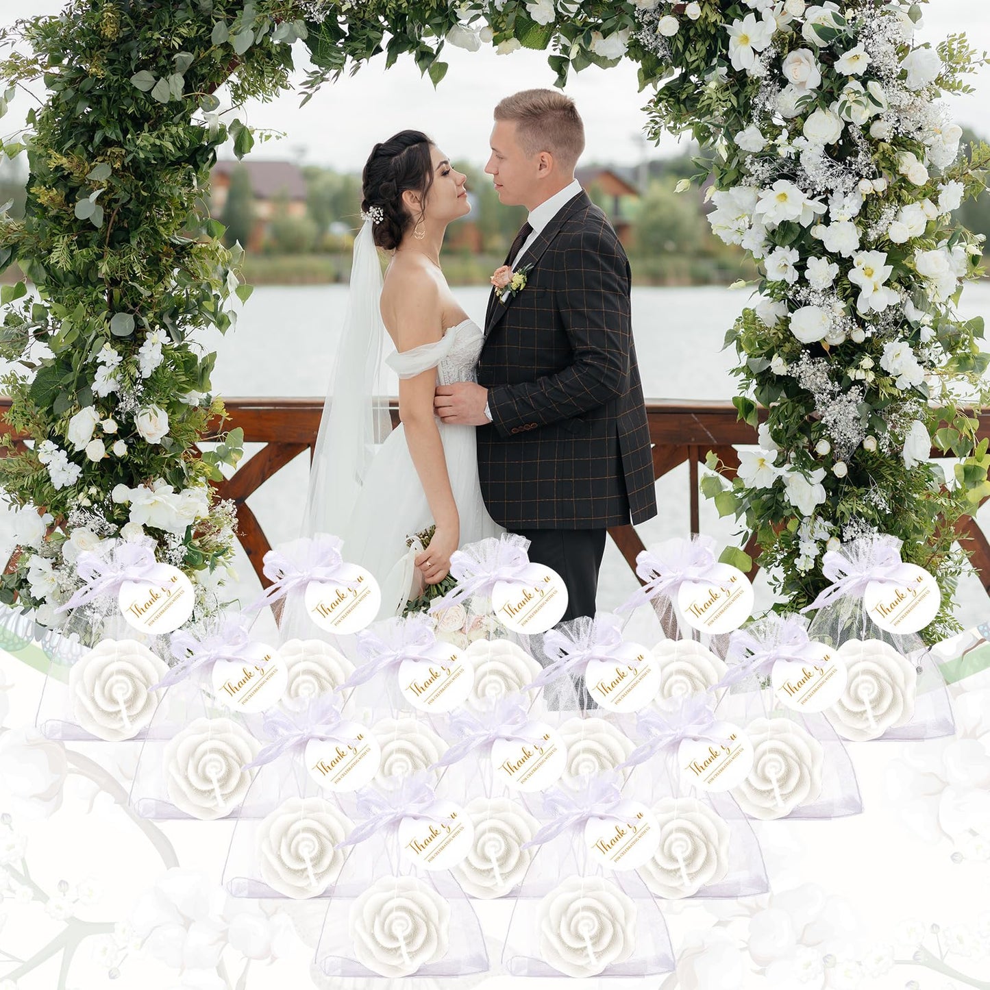 Treela 24 Set Flower Candles Wedding Favor for Guests Mini White Rose Shaped Tealight Candles for Return Gift Wedding Birthday Bridal Shower Housewarming Party
