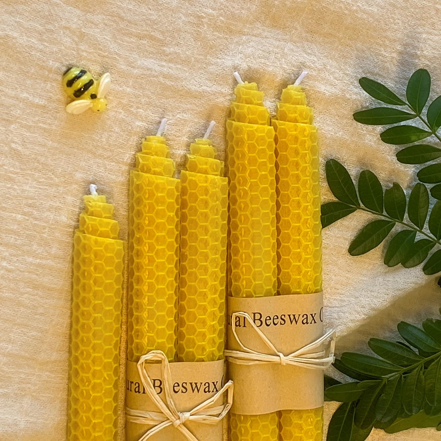 14 Pack Beeswax Taper Candles, Handrolled Bees Wax Candle for Home, Dripless & Unscented Candle Sticks, 9" Tall, Natural Yellow Beeswax Candles by Kissingfish