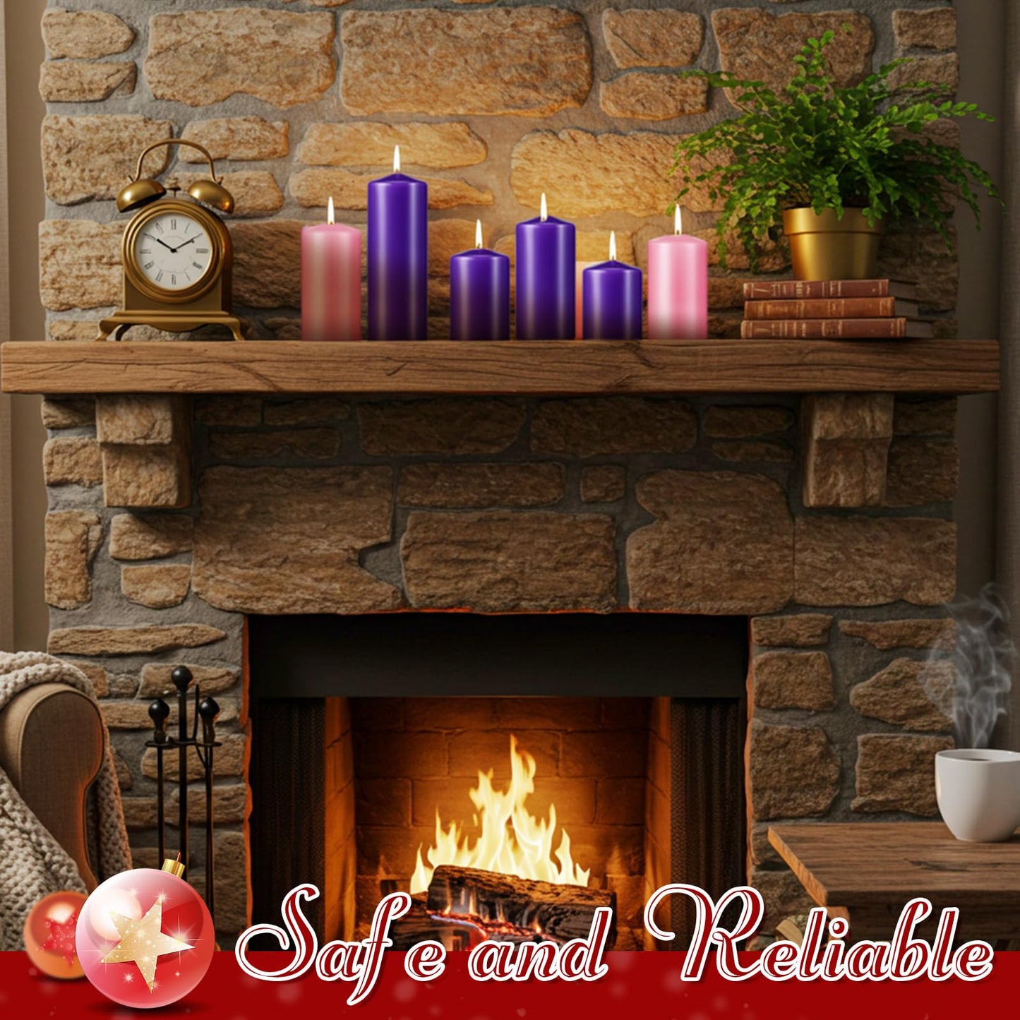 Amylove 8 Pcs 3 x 4 Inch Advent Pillar Candles Set Pink Purple Christmas Unscented Lasting Burning Church Candles for Advent Wreath Holiday Gifting