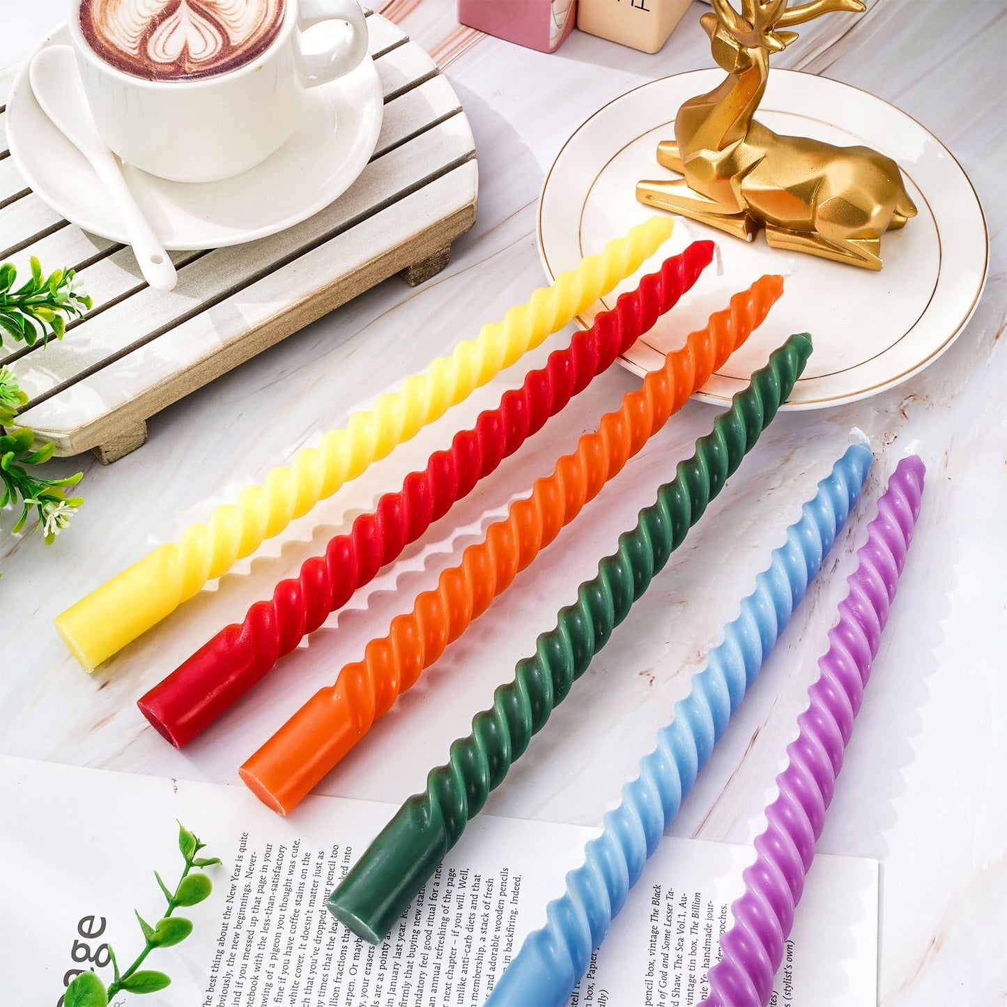 Whaline 12Pcs 10 Inch Rainbow Spiral Taper Candles 6 Colors Dripless Twisted Wax Candles Long Unscented Candle Sticks for Pride Events Wedding Displays Home Dining Table Supplies