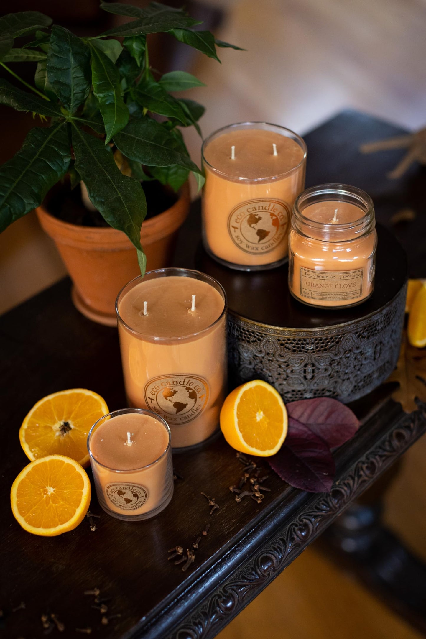 ECO CANDLE CO. Recycled Candle, Orange Clove, 8 oz. - Scents of Oranges Pierced with Spicy Cloves - 100% Soy Wax, No Lead, Kraft Paper Label & Lid, Hand Poured, Phthalate Free