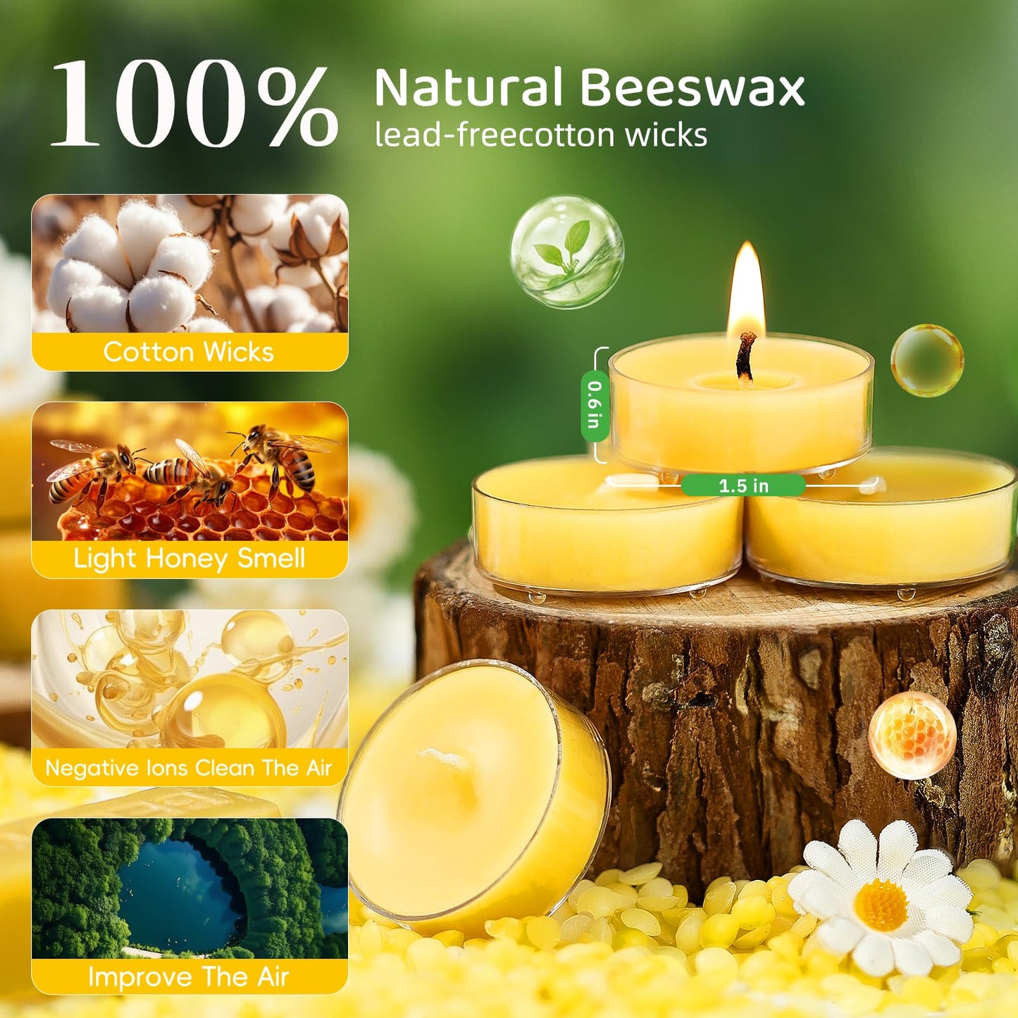 50 Pack Bulk Beeswax Tea Light Candles-2 Hour Short Burn Time for Daily Meditation & Yoga-Natural Beeswax Votive Candles for Oil Burners,Evening Dinner,Ritual & Emergency, Clean Burning & Non-Toxic