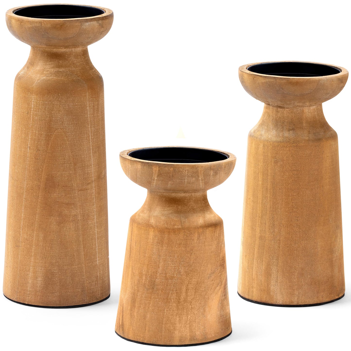 Set of 3 Wooden Candle Holders