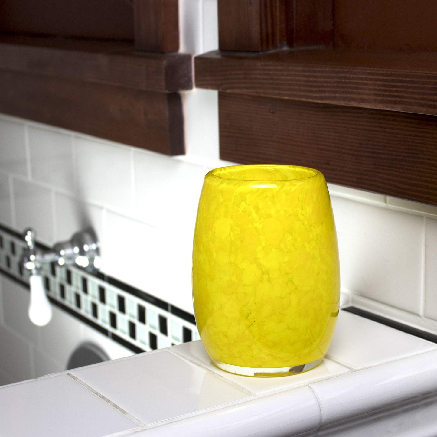 Totally Blown Glassworks Votive Candle Holder, Tea-Light, Handmade Blown Glass, Accent Vase, Centerpiece, Home Decor, Artist Dehanna Jones, Seattle, WA. (Yellow Tequila Sunrise)