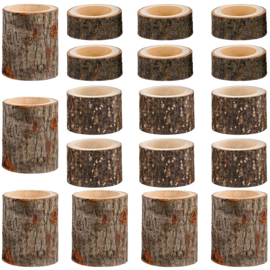 Afcabakila 18 Pcs Wooden Tea Light Candle Holders Set, Rustic Natural Wood Votive Candle Holders with 3 Sizes 0.9" 1.57" 2.76" Vintage Wood Tealight Holder Set for Home, Table Wedding Party Decor