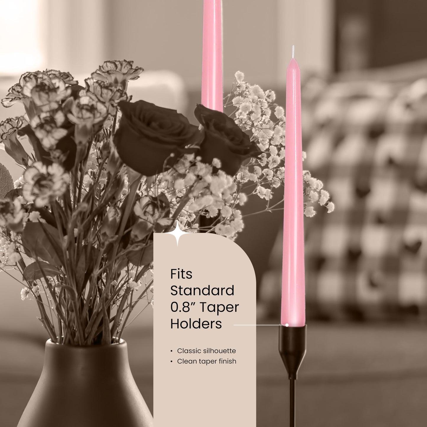 Leor & Lair Light Pink Taper Candles - 12 Pack 10" Pink Candlesticks - Unscented Blush Candles for Weddings, Mother’s Day, Baby Showers, Dinner Table & Holiday Decor