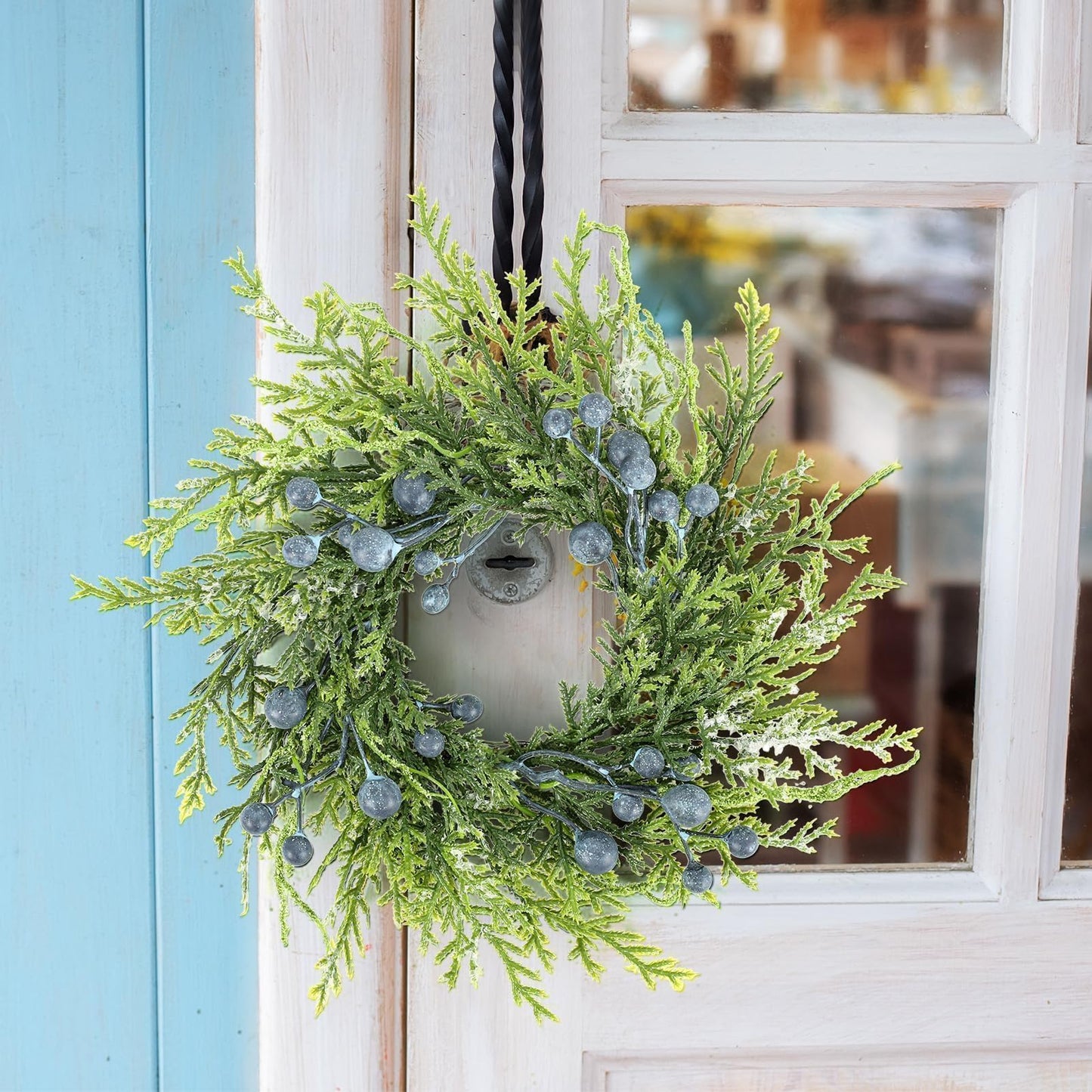 4 Pcs 3” Blueberry Candle Rings Spring Wreaths Mini Berries Table Centerpieces Wreaths Farmhouse Green Small Wreath for Pillars Kitchen Cabinet Front Door Porch Wall Decoration