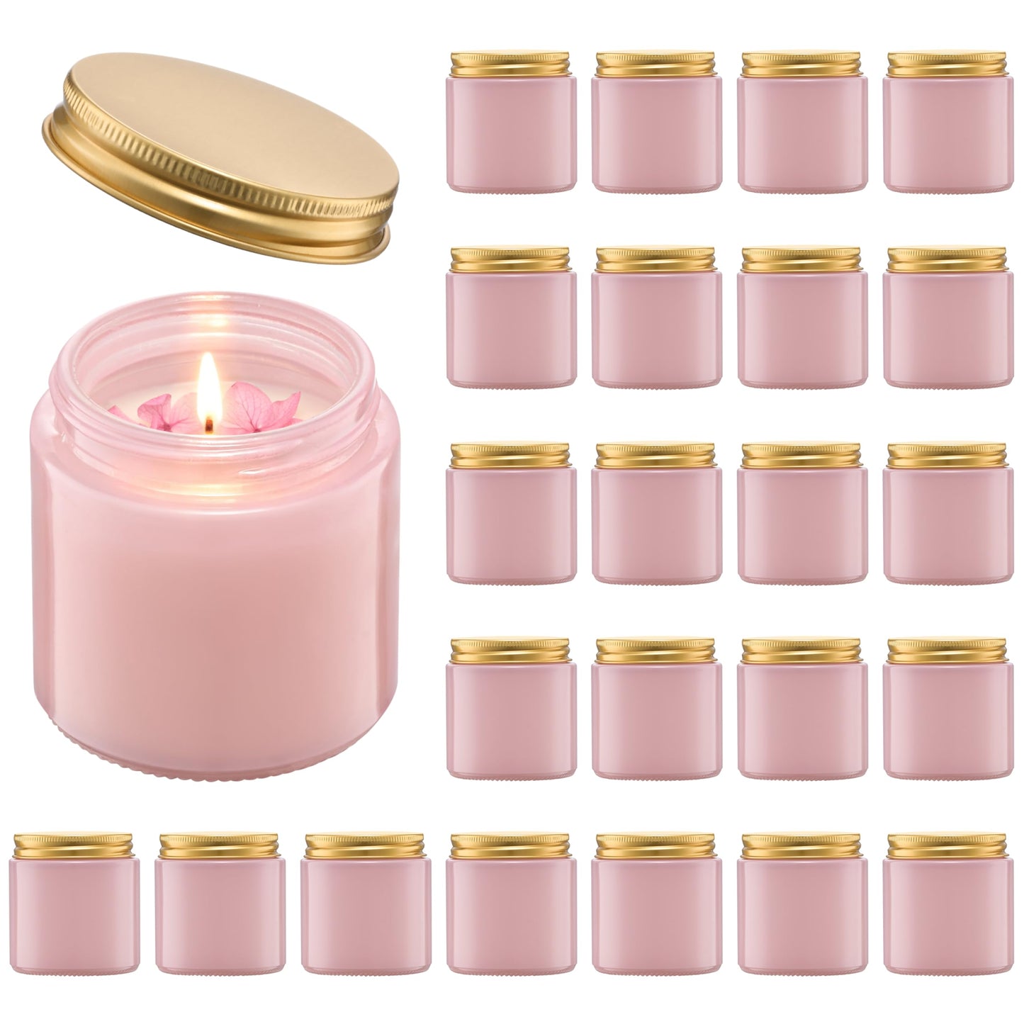 Danmu 3 oz Pink Glass Candle Jars with Gold Lids - Threaded Seal Candle Making Kit & Supplies, Thick Empty Candle Jars for DIY, Storage, Wedding Favors 24 Pack