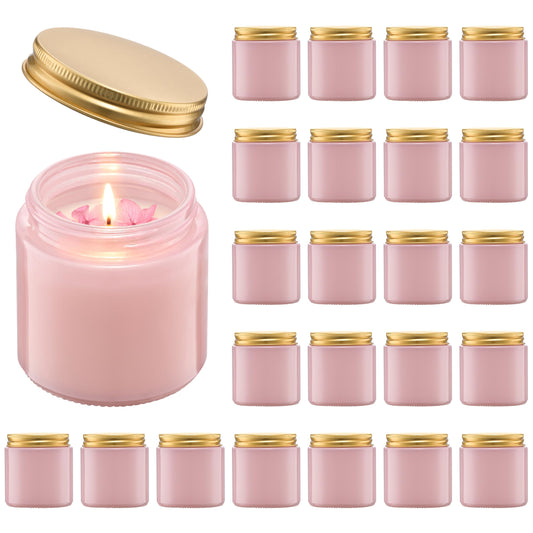 Danmu 3 oz Pink Glass Candle Jars with Gold Lids - Threaded Seal Candle Making Kit & Supplies, Thick Empty Candle Jars for DIY, Storage, Wedding Favors 24 Pack