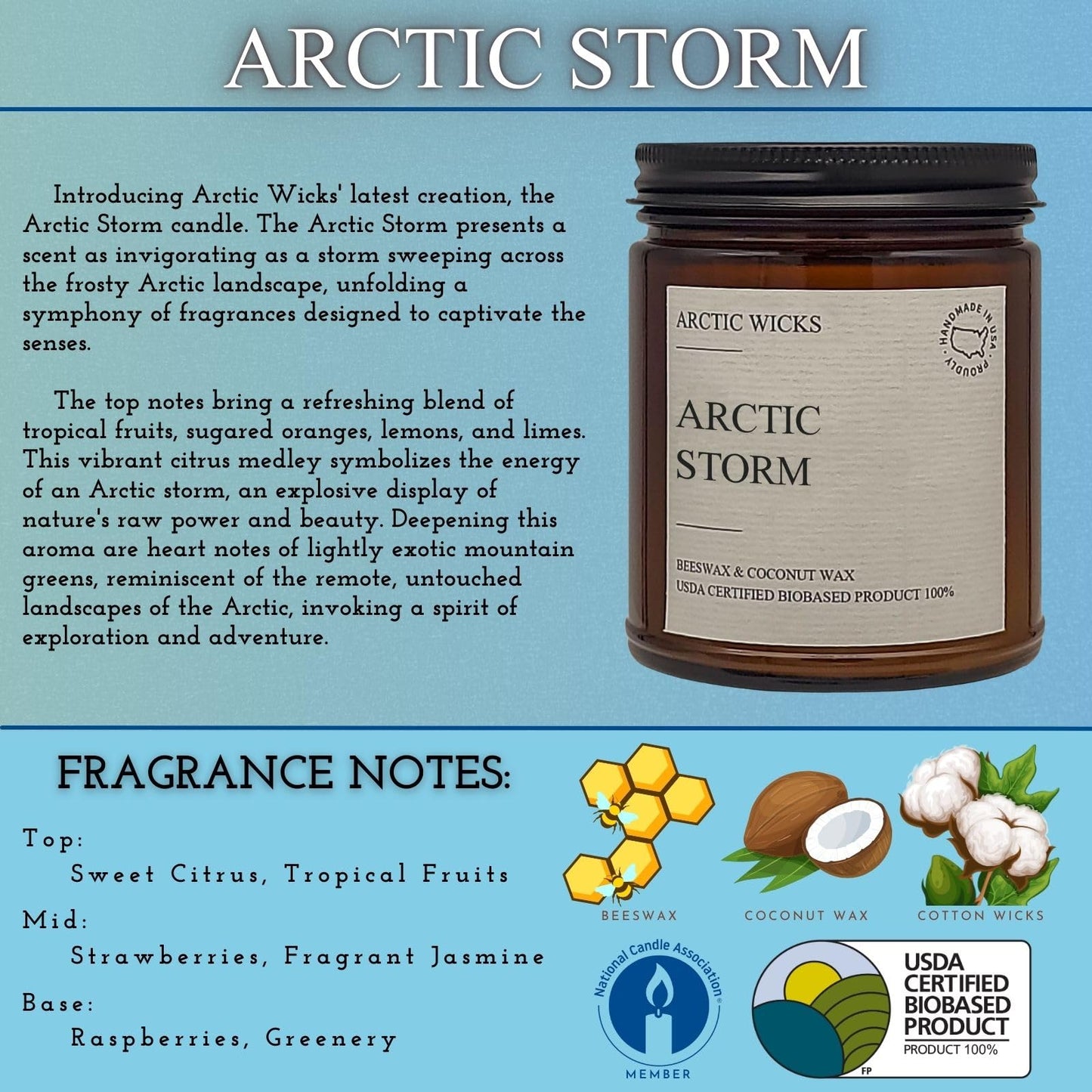 Arctic Wicks 3 Pack Spring Candle Set - Sea Salt & Orchid, Ocean Breeze & Arctic Storm | Coconut Beeswax Candles | 9oz Amber Jar | Farmhouse Candles Non-Toxic Clean Burn 100% USDA Certified Biobased