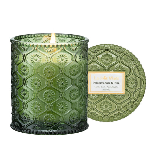 LA JOLIE MUSE Pine & Pomegranate Candle | Lemon, Pomegranate & Pine | 6 oz Natural Soy Wax | 40 Hours Clean Burn | Gift-Ready for Hosts, Gatherings | Elegant Home Décor