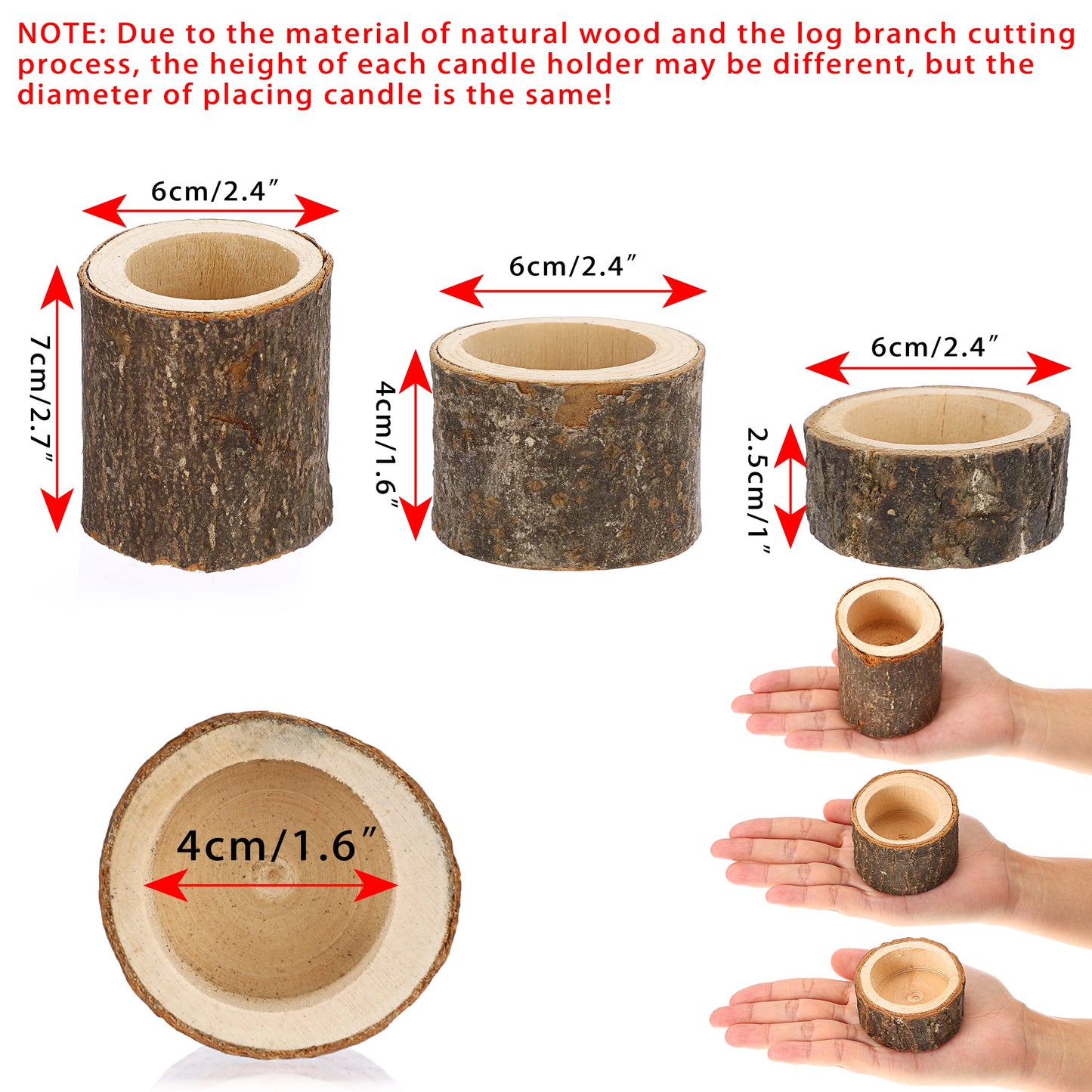 OwnMy Set of 12 Wooden Tea Light Candle Holders Votive Candle Holders, Rustic Pillar Candle Stands Vintage Wood Tealight Holders Set for Wedding Party Dining Table Centerpieces, 1" + 1.6" + 2.7"