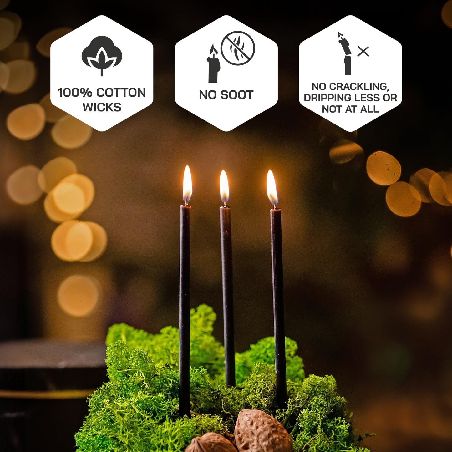 Danilovo Thin Taper Beeswax Candles - Honey-Scented, Decorative Candles Ideal for Birthday Decoration or Church Prayers - Black Drip Free, Tall & Smokeless Pack of 50 pcs, 7.3 x 0.24 inch