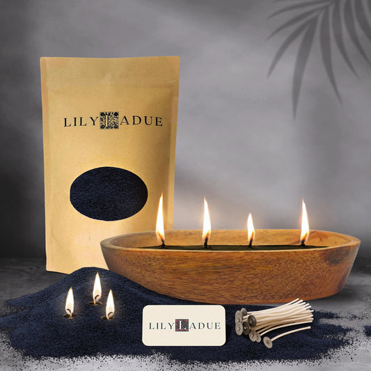 LILY LADUE Black Sand Candle Kit - 1Lb/16Oz Pearled Candles Sand and Wicks (24) with Wood Holder, Unscented Aroma Beads, Reusable Pearled Candle Wax for DIY Home Kit, Powder Beads Refill Available