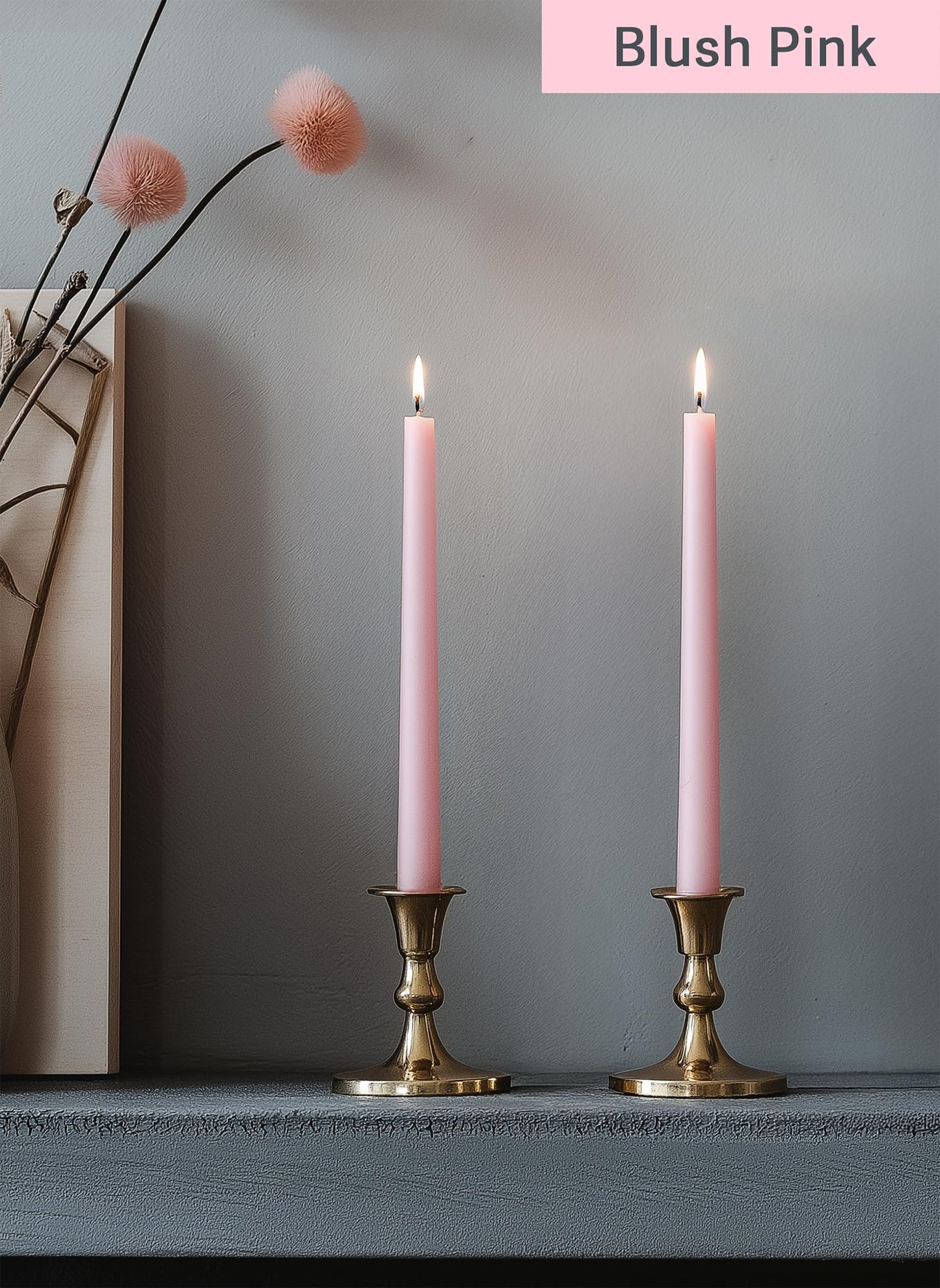Homeology 12pk 10" Classic Taper Candles, Pink Shades, 7-8 Hours Long Burning, Unscented Tall Candlesticks