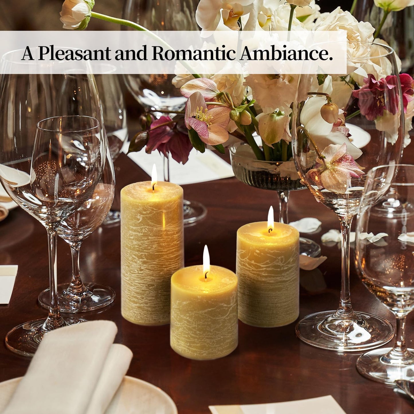 KONNI Wax Yellow Pillar Candles Set of 3, 3"x 4" Unscented Pillar Candles Bulk, 39 Hours Long Burning Candles, Smokeless&Dripless Large Round Candle for Wedding, Home Decoration, Parties, Spas, Dinner