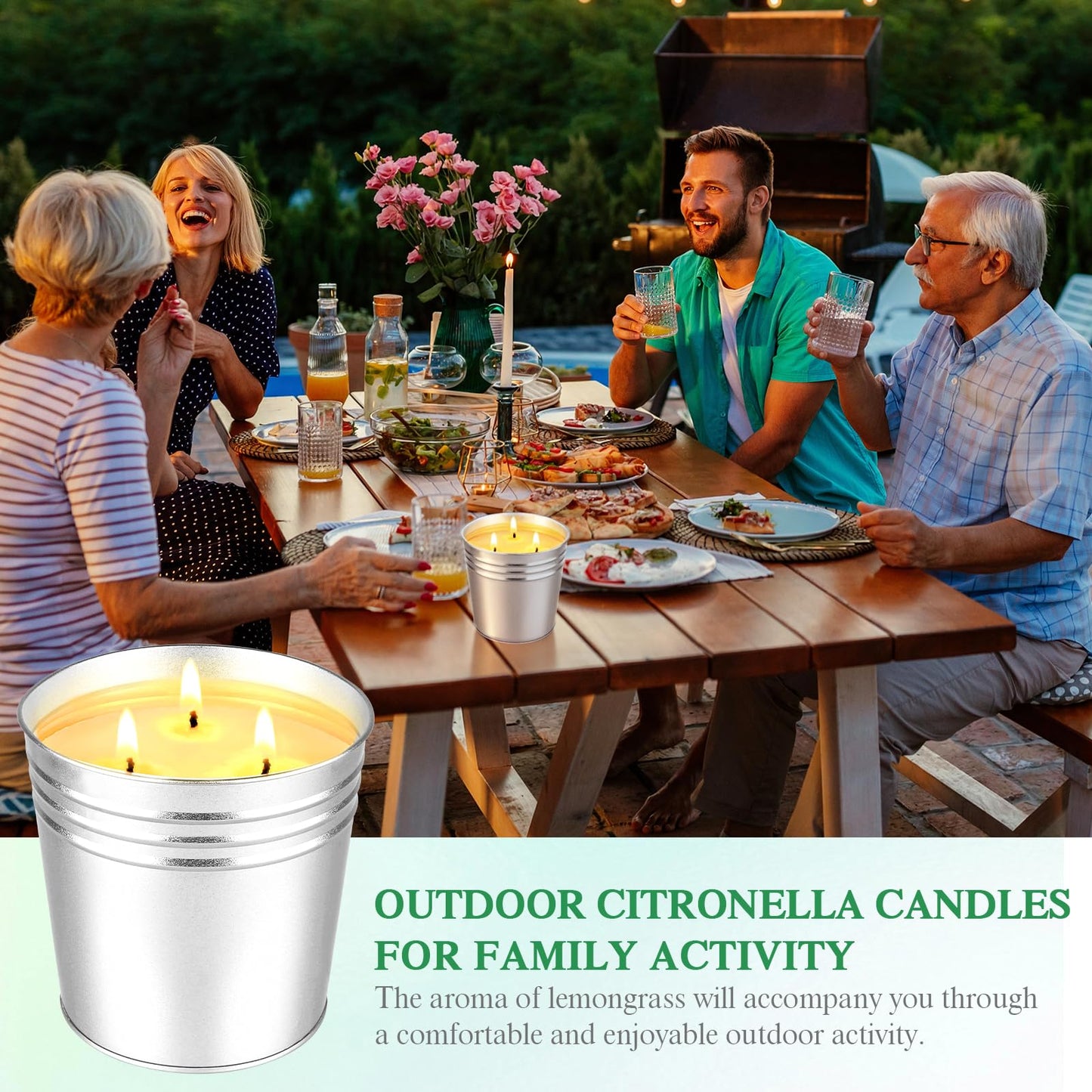 Citronella Candles Outdoor, 34oz Large Citronella Candles for Patio, 200 Burn Hours, 3 Wicks Outdoor Candle Set of 2 for Outside Camping Garden Yard Balcony, Natural Soy Wax, Lemongrass Scented