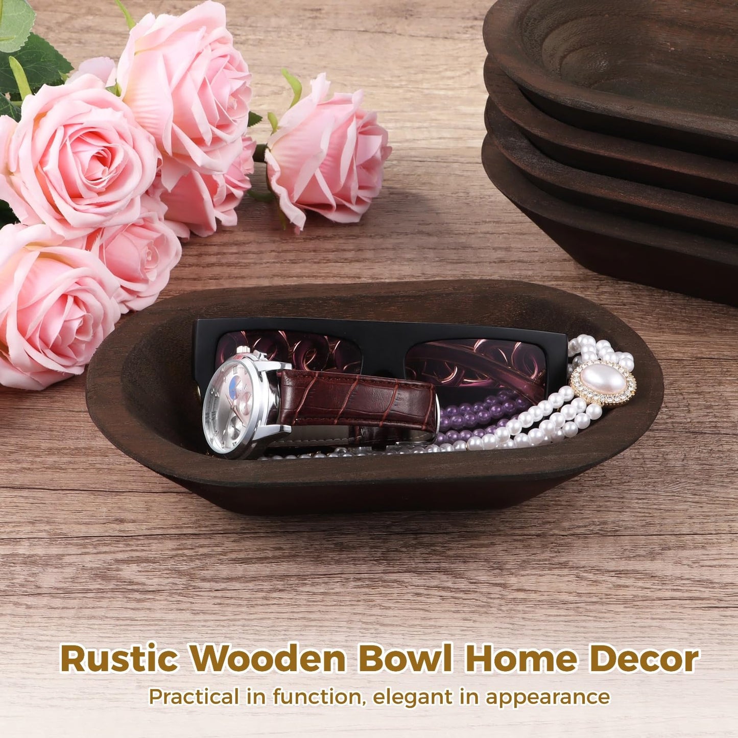 DORMIYA 10 PCS Wooden Dough Bowls, Rustic Wooden Candle Bowl for Decor, Woodens Dowls for DIY Candle Home Crafts Making, Farmhouse Decoration (Brown-10PCS)
